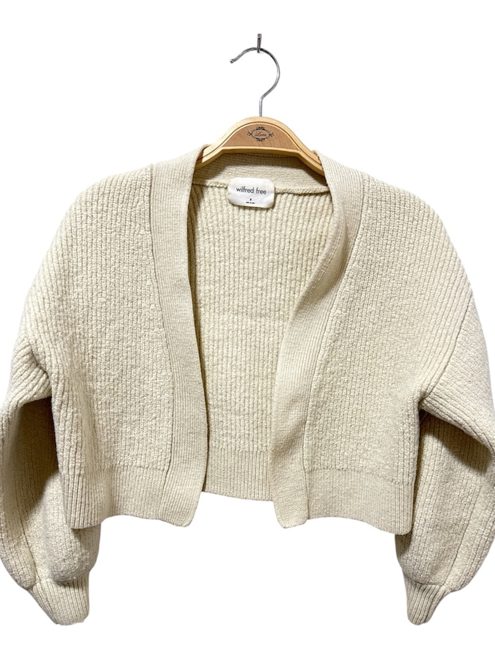 Wilfred- Beige & Cream Open-Front Balloon Cropped Cardigan 100%Wool Sz(M)